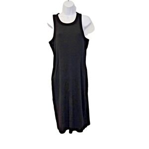 GAP Women's Knit Tank Dress Pullover Midi Ribbed Stretch Black Size Large